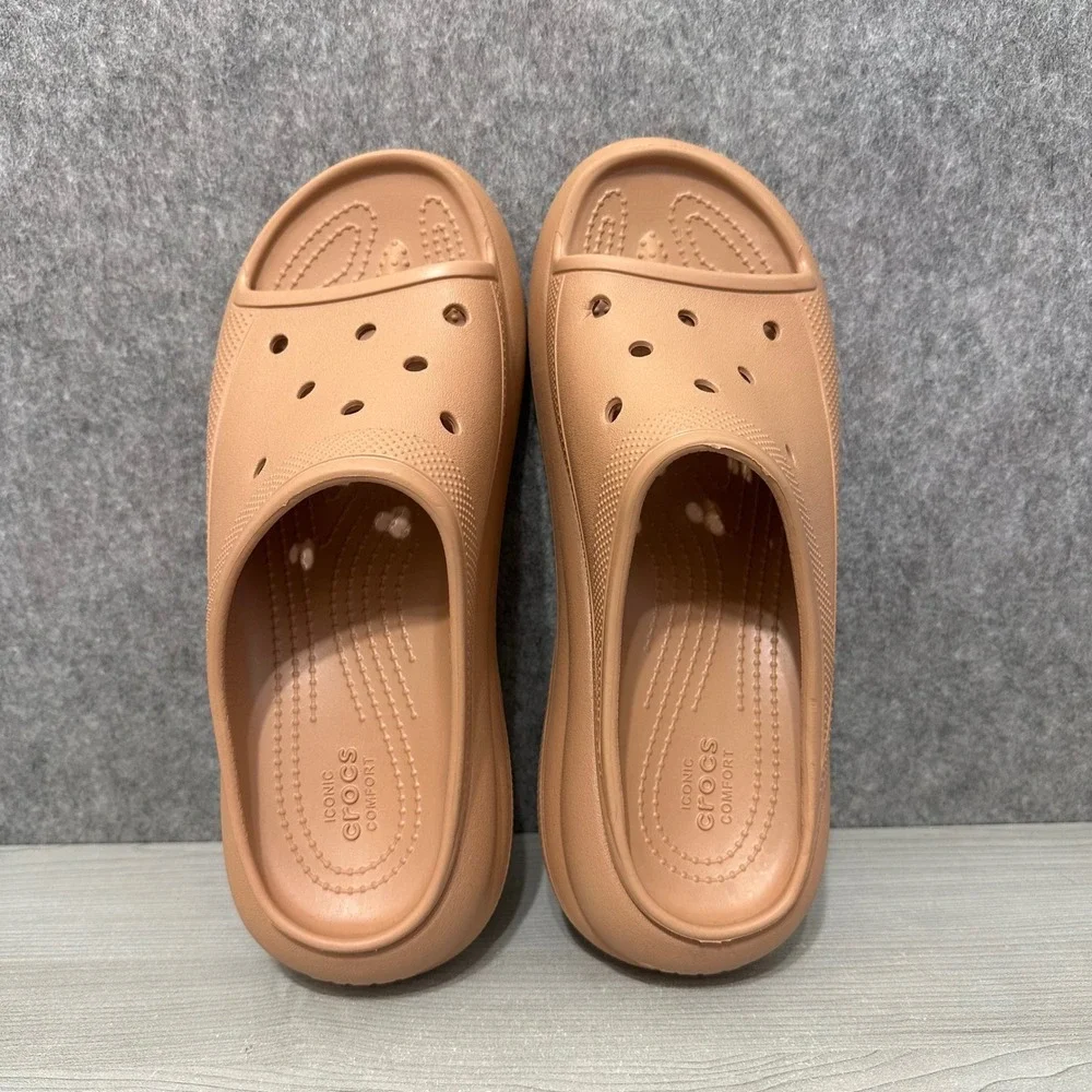 Crocs Classic Crush‎ Slide Women's Sz 9 Men's Sz 7 Bone Platform Sandals